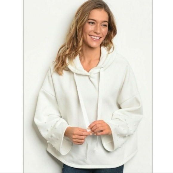 Pearl Studded Hooded Sweatshirt Fleece Lined - Picture 5 of 5